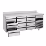 Kylbänk PREMIUM - 1865x700 mm - 474 l - Fläktkyla - GN 1/1 - med bakkant - 9 lådor