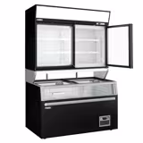 Vitrine murale de congélation de supermarché - 1454mm - 232L - avec 2 portes battantes vitrées & 4 étagères - arrière fermé - incl. Îlot de congélation - Noir