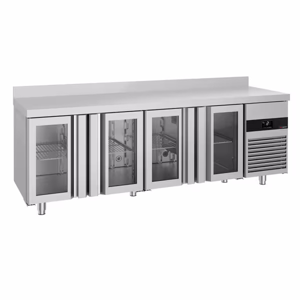 Koelwerkbank PREMIUM - 2330x700mm - met 4 glazen deuren - opstand