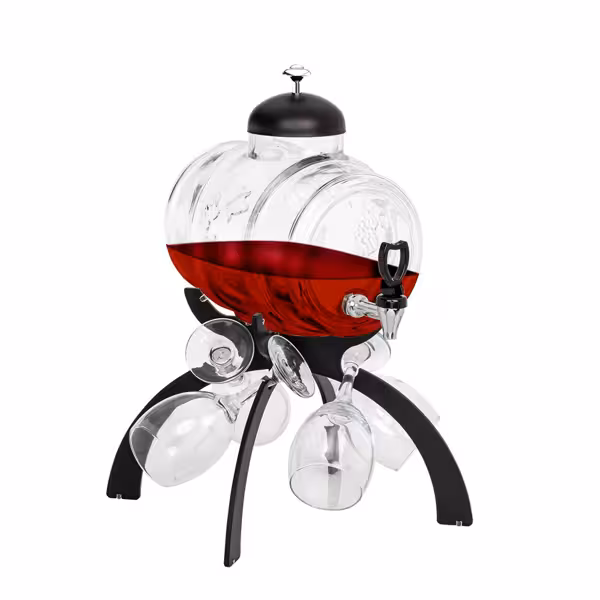 Weinspender - 4 Liter - Schwarz - inkl. 4 Weingläser