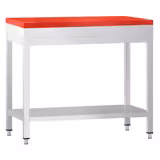 Edelstahl Arbeitstisch PREMIUM - 700x700mm - mit Grundboden - inkl. Schneideplatte Rot
