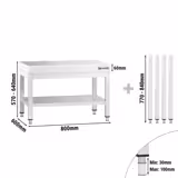 Masă inferioară din oțel inoxidabil PREMIUM - 800x600 mm - cu poliță inferioară