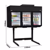 Supermarket- Vitrină de congelare - 2100 mm - 594 litri - -23°C/-18°C sau -6°C/+6°C - cu 4 uși din sticlă cu geam dublu uși cu balamale & 6 polițe - negru