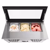 Tafel-ijsvitrine - 867mm - statische koeling - met LED‑verlichting & rechte ruit - voor 4x 5 liter ijsbak