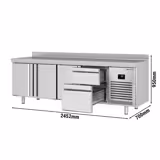 Koelwerkbank PREMIUM PLUS - 2452x700mm - met 3 deuren - met 2 lades - met opstand