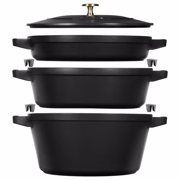 STAUB | STACKABLE SET - Kookpannenset - 3 stuks - Ø 240mm - Gietijzer - Zwart