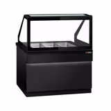 Saladette TORONTO - 1250mm - frontale nero - 2 porte - con vetrina in vetro dritto per 3x GN 1/1, 1 ripiano - piano di lavoro in granito nero
