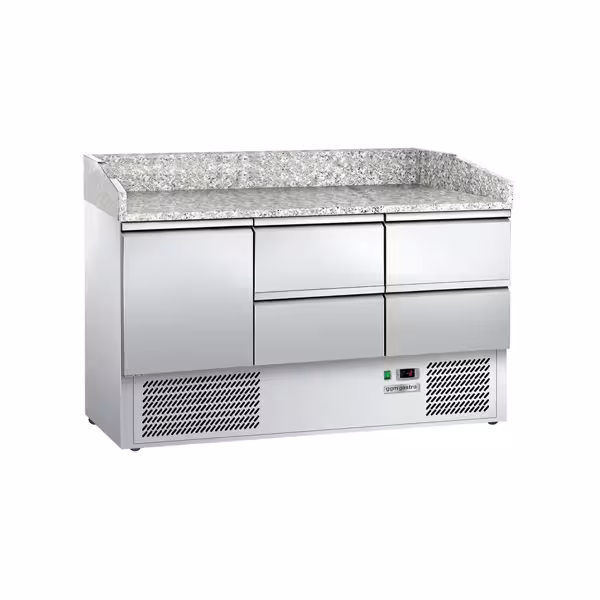 Mesa pizzera refrigerada ECO - 1400x700mm - encimera de granito - con 1 puertas ciegas y 4 cajones