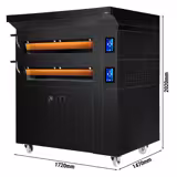 Elektrisch Bakkerij etageoven met stoomfunctie - Touchscreen - 2 bakkamers - 6x EN 600x400 - Zwart - incl. afzuigkap & warmhoudkast