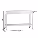 Edelstahl Arbeitstisch PREMIUM - 1200x600mm - mit Grundboden & Rollen