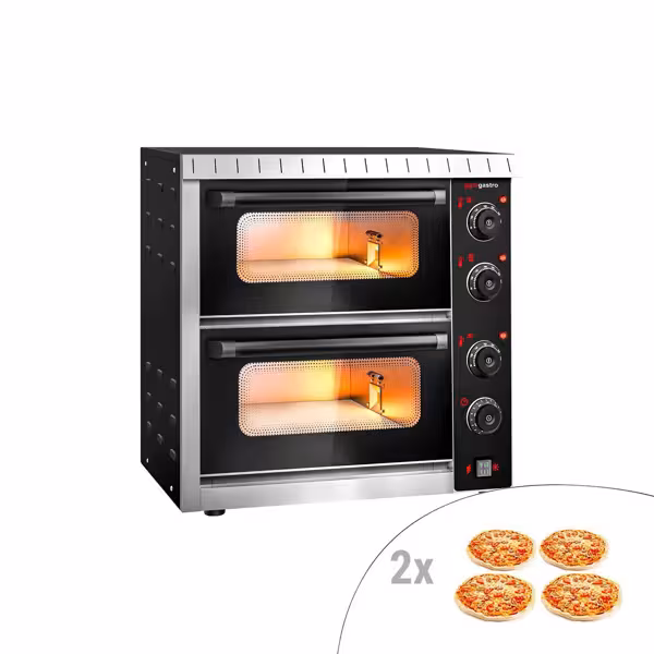 Mini pizza-oven - 590x580x530mm - 2 kamers - 2x4 pizza’s Ø20cm - tot 350°C - Handmatig - zwart