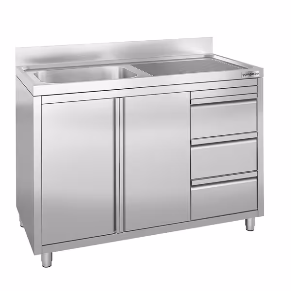 Dolaplı Yıkama Tezgahı -1200x600mm - 3 Çekmeceli & Tek sol evyeli