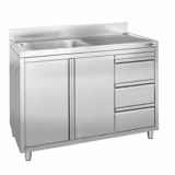 Dolaplı Yıkama Tezgahı -1200x600mm - 3 Çekmeceli & Tek sol evyeli