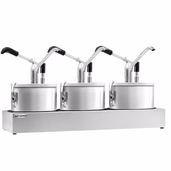 Commercial Condiment Dispenser - 3x 4 litres - Stainless steel - 600x203x350mm - adjustable dose - with container - incl. stainless steel frame