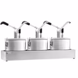 Commercial Condiment Dispenser - 3x 4 litres - Stainless steel - 600x203x350mm - adjustable dose - with container - incl. stainless steel frame