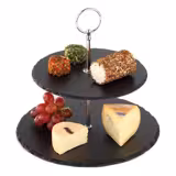 Présentoir buffet - 2 niveaux - Rond - Structure en métal - Plateaux en ardoise