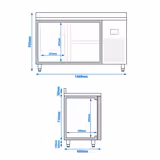 طاولة مبردة PREMIUM PLUS - 1468x600mm - مع 1 باب - مع 2 درج - حاجز خلفي