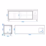 Commercial Counter Fridge PREMIUM PLUS - 2452x700mm - with sink - with 2 doors and 4 drawers (drawer block 4x1/2) - with upstand - capacity 630 litres