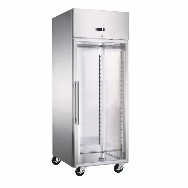 Bakkerijkoelkast RVS ECO - EN 600x800 - 740mm - 737liter - tot +8°C - met 1 glazen deur - geforceerde koeling, LED‑verlichting, slot & automatische ontdooiing