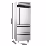 Upright Fridge Stainless steel PREMIUM - GN 2/1 - 700L - with 1 door & 2 drawers