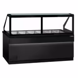 Saladette de Pizzas Série TORONTO - 2550mm - 1680L - frente preta - 4 portas - com vitrine angular em vidro para 6x GN 1/1 & 1 prateleira - bancada em granito preto