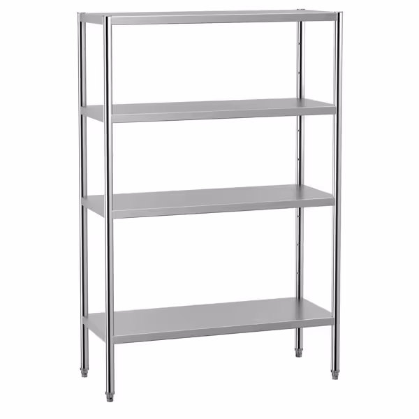Półka ze stali nierdzewnej ECO - 1200x500x1800mm - 4 półek przestawnych - Nośność na półkę: 70kg - z nóżkami z regulacją wysokości - w zestawie: śruby montażowe