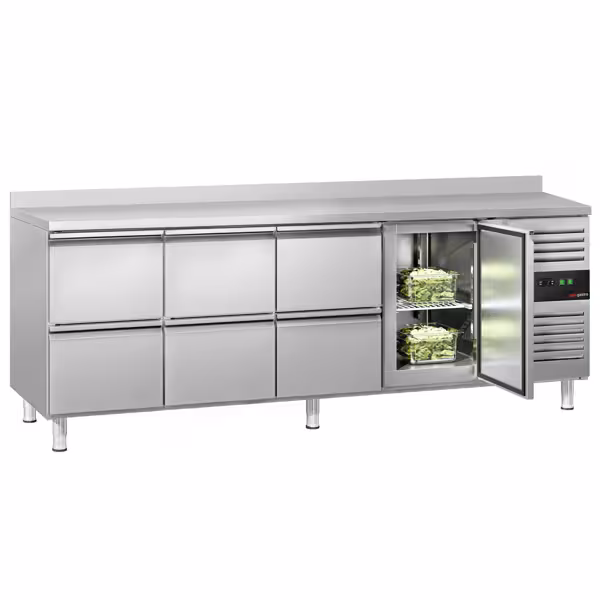 Commercial Counter Fridge ECO - 2230x700mm - with 1 door - 6 drawers - with upstand - capacity 553 litres