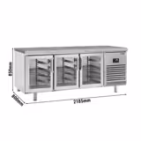 Table réfrigérée de boulangerie PREMIUM PLUS - 2185x800 mm - 3 portes vitrées & plan de travail en granit