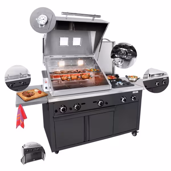 Gasbarbecue - 22,5kW - Zwart - incl. Hähnchenspieß, wielstel