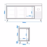 Table de congélation Premium PLUS - 1960x600 mm - avec 3 portes - avec dosseret