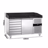 طاولة تحضير بيتزا مبردة PREMIUM - 1500x800 mm - باب واحد و 7 أدراج - سطح عمل جرانيت