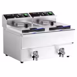 Elektro Doppelfritteuse - 8+8 Liter - 6,5 kW - mit Ablasshahn