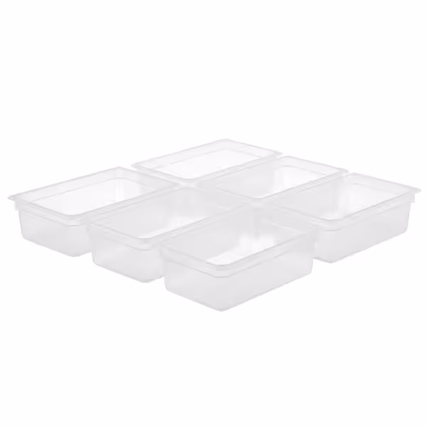 (6 Stück) Polycarbonat-Behälter GN 1/1 - Transparent - Höhe: 200mm