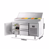 Saladette refrigerata professionale Compatta - 1468x600mm - 1 porta e 2 cassetti - per 8x GN 1/4 vaschette
