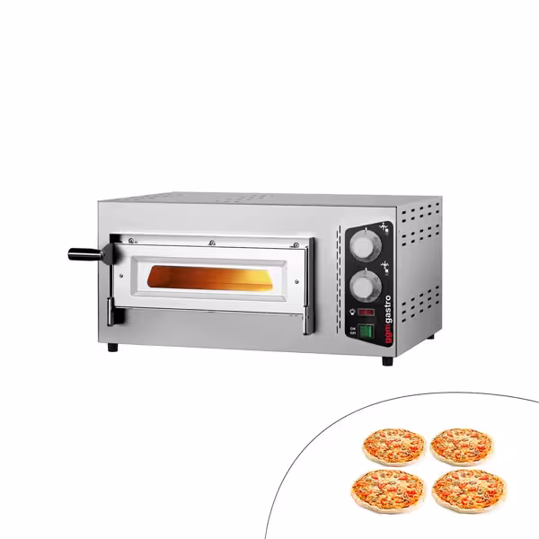 Mini pizza-oven (chamotte bakvloer) - 724x644x319mm - 1 kamer - 1x4 pizza’s Ø24cm - tot 450°C - Handmatig - Stapelbaar