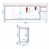 Arrière-bar réfrigéré professionnel PREMIUM - 2690 x 600 mm - avec 2 portes et 5 tiroirs - avec dosseret - avec tiroir à marc de café
