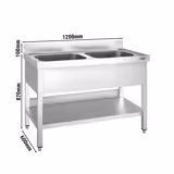 Plonge en inox PREMIUM - 1200x600mm - avec étagère basse - 2 bacs au centre