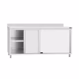 Masă de lucru tip dulap din oțel inoxidabil ECO - 1800x700 mm - uși glisante - cu rebord