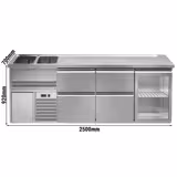 Comptoir de bar réfrigéré Premium PLUS - 2500x700mm - 1 porte vitrée & 4 tiroirs	