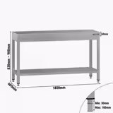 Mesa de trabalho em aço inoxidável ECO - 1400x600mm - com prateleira inferior & com travessas de reforço
