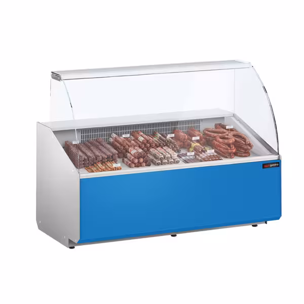 Banco gastronomia professionale - 1568x979mm - Statica - 324 L - Vetro dritto - Pannello frontale Hellblau RAL 5015 - Colore Dunkelgrau