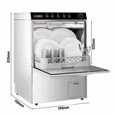 Lave-vaisselle professionnel - Panier 50x50cm - Commandes mécaniques - 3,55kW - avec pompe de vidange + pompes doseuses détergent et liquide de rinçage