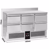 Commercial Counter Fridge PREMIUM - 1365x700mm - with 6 drawers - with upstand - black front - capacity 368 litres