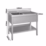 Plonge en inox ECO - 1200x600mm - avec étagère basse - 1 bac à gauche