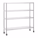 Stalak od nehrđajućeg čelika PREMIUM - 1800x500 mm - Sa 4 police (PODESIVE) - Uklj. 4 kotača