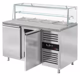 Saladette réfrigérée PREMIUM - 1515mm - 390L - 2 portes - avec vitrine de comptoir pour 4x GN 1/1 & 1 étagère - plan de travail en granit noir