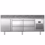 Banco pizza refrigerato PREMIUM PLUS - 1980x700mm - con 1 porta & 4 cassetti - piano in granito