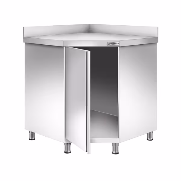 Armario esquinero de acero inoxidable - con puerta abatible y soporte - 1000x600mm