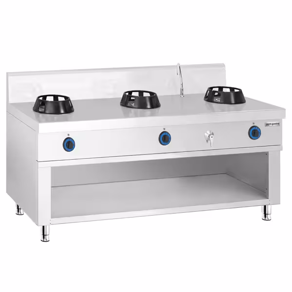 Gas woktafel - 42 kW - 3 branders - incl. 1 kraan