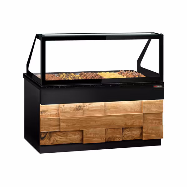 Vetrina calda TORONTO - 1800mm - frontale in legno - per 5x GN 1/1 - piano di lavoro in granito nero
